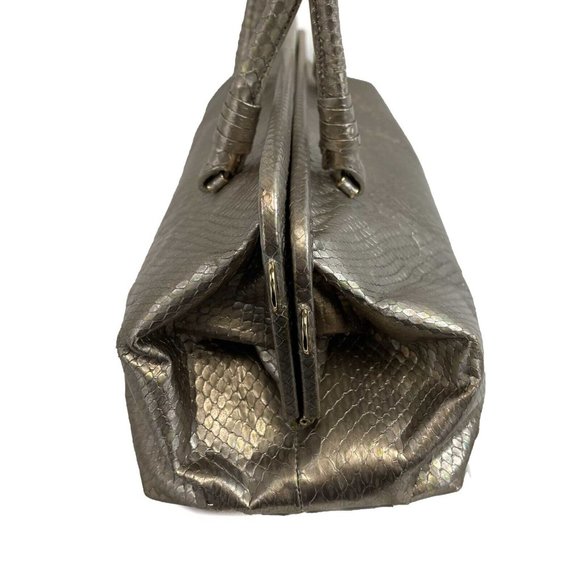 Bottega Veneta - Silver Iridescent Python Skin Top Handle Shoulder Bag - Picture 10 of 16